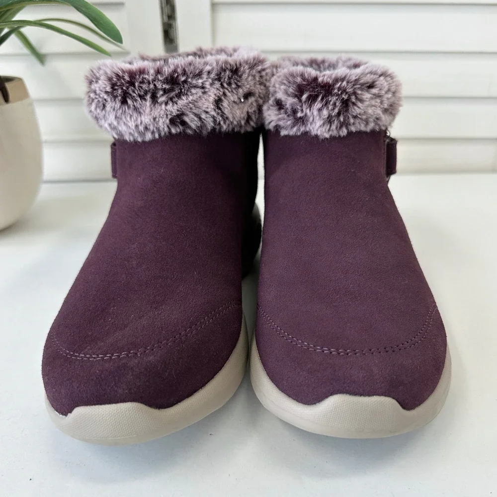 Skechers On The GO City 2 Purple Faux Fur Trim‎ Ankle Boots Women's Size 8.5